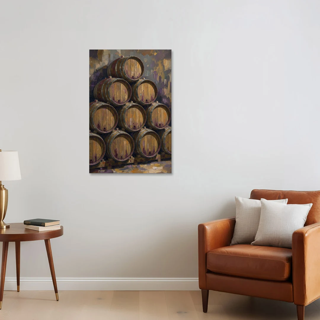 Wine Barrel Painting Pyramid of Oak Casks - Canvas Wall Art - Sofa - 24x36