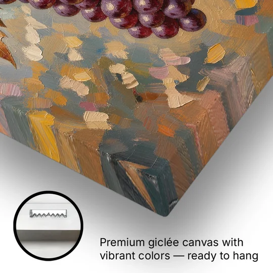 Wine Canvas Art of Ripe Grapes on the Vine - Canvas Wall Art - Gallery Wrap Corner