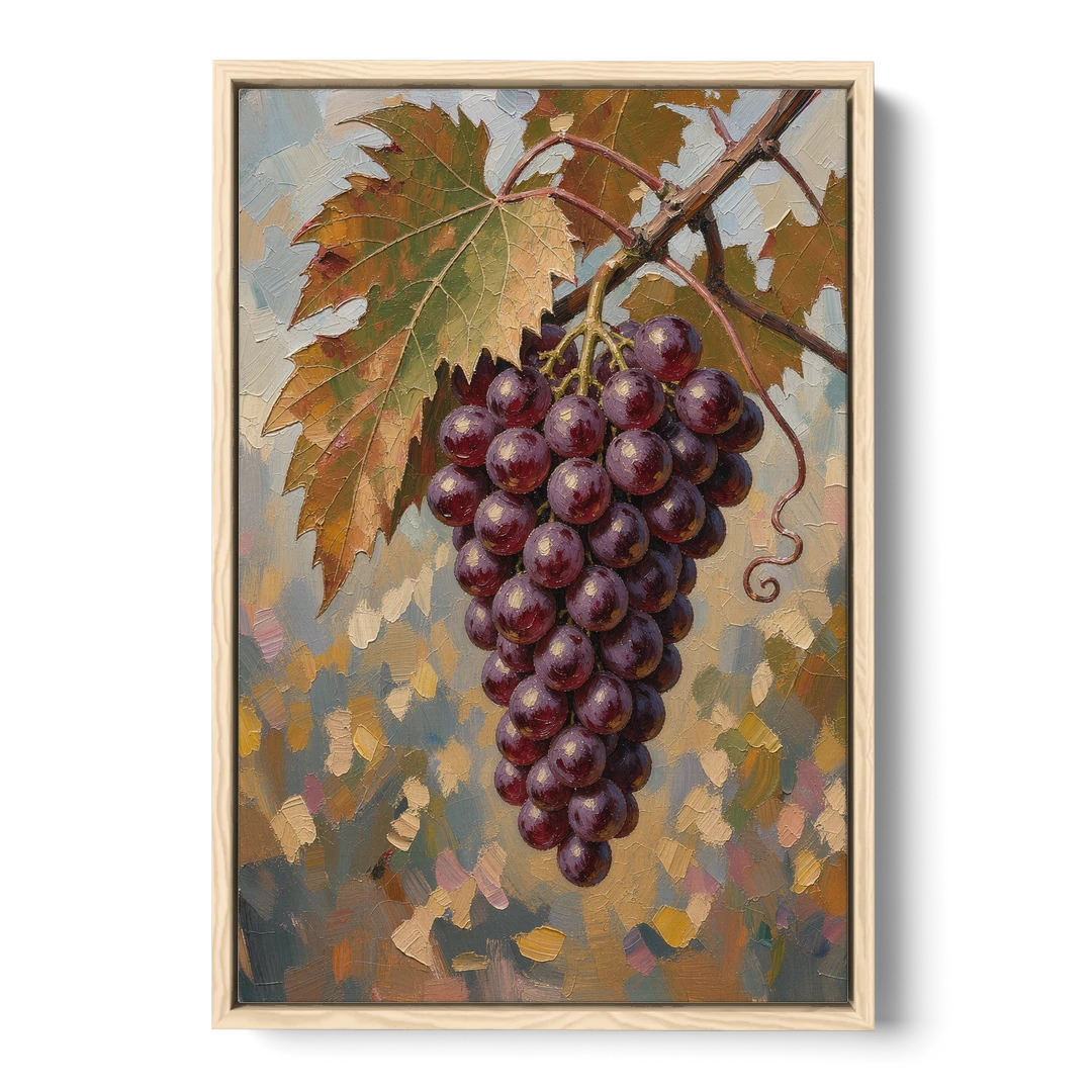 Wine Canvas Art of Ripe Grapes on the Vine - Oak Framed Canvas Wall Art - Front