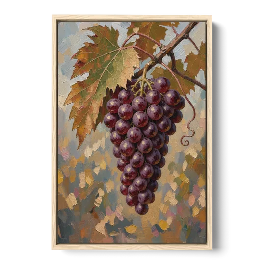 Wine Canvas Art of Ripe Grapes on the Vine - Oak Framed Canvas Wall Art - Front