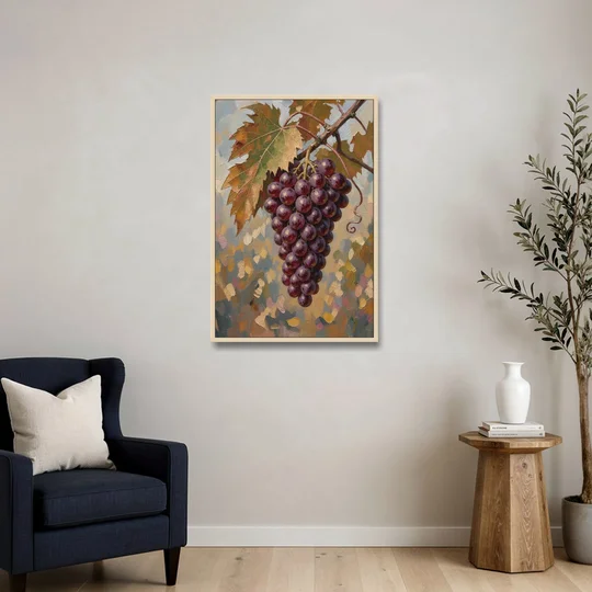 Wine Canvas Art of Ripe Grapes on the Vine - Oak Framed Canvas Wall Art - Sofa - 24x36