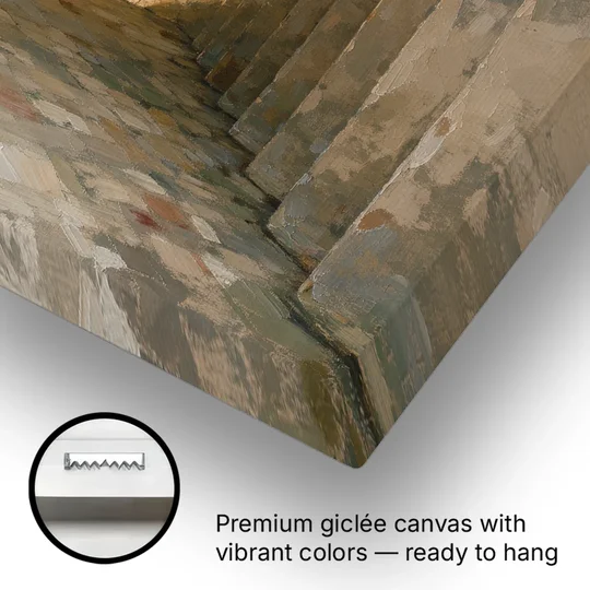 Wine Cellar Decor with Stone Steps to Golden Light - Canvas Wall Art - Gallery Wrap Corner