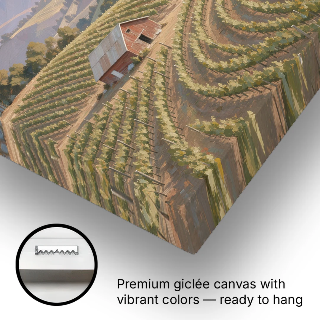 Wine Country Decor with Red Barn on Sonoma Hills - Canvas Wall Art - Gallery Wrap Corner
