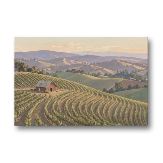 Wine Country Decor with Red Barn on Sonoma Hills - Canvas Wall Art - Front