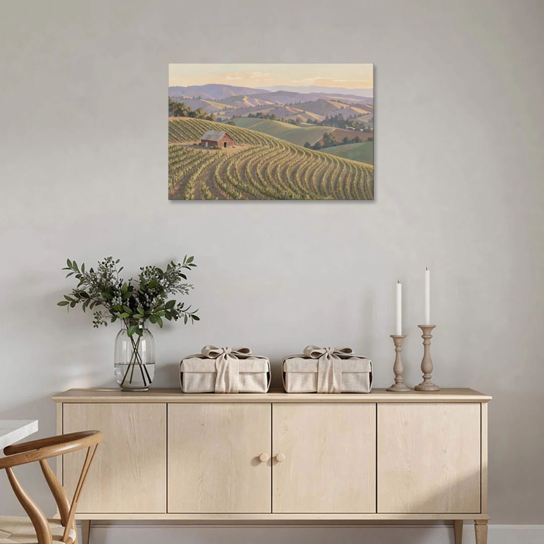 Wine Country Decor with Red Barn on Sonoma Hills - Canvas Wall Art - Coffee Table - 36x24