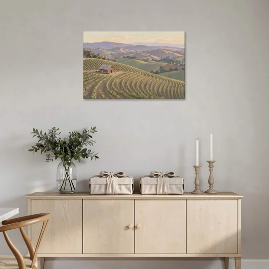 Wine Country Decor with Red Barn on Sonoma Hills - Canvas Wall Art - Coffee Table - 36x24