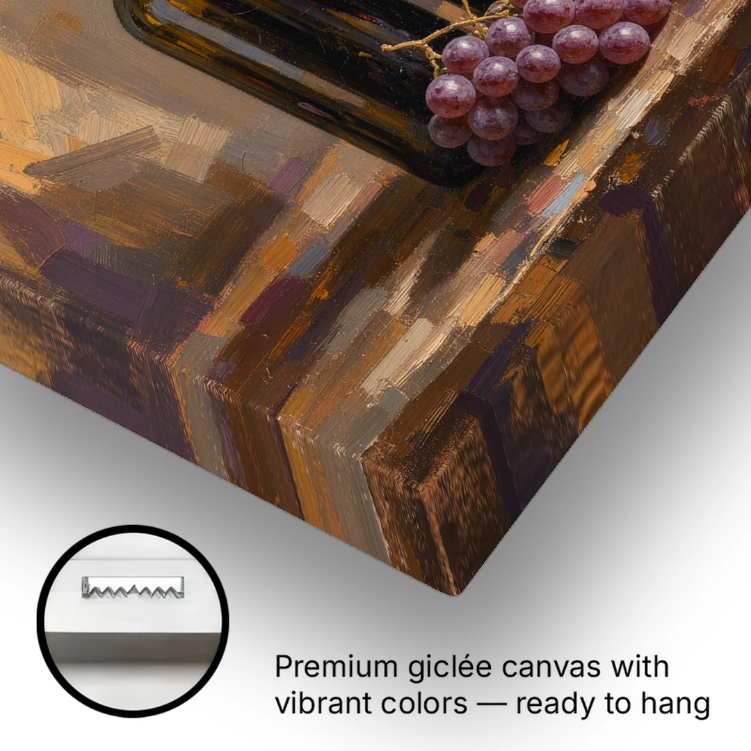 Wine Decor Wall Art with Two Bottles and Grapes - Canvas Wall Art - Gallery Wrap Corner