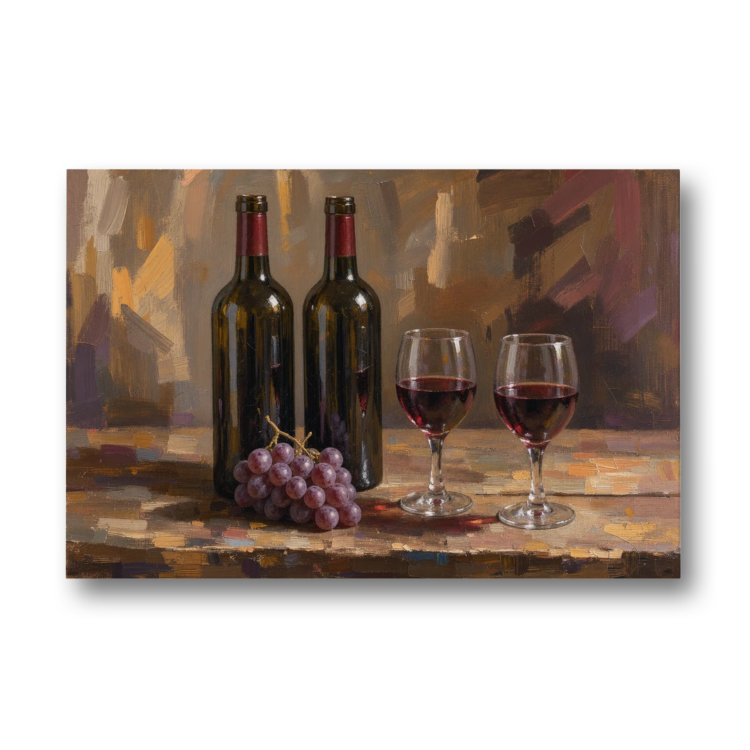 Wine Decor Wall Art with Two Bottles and Grapes - Canvas Wall Art - Front