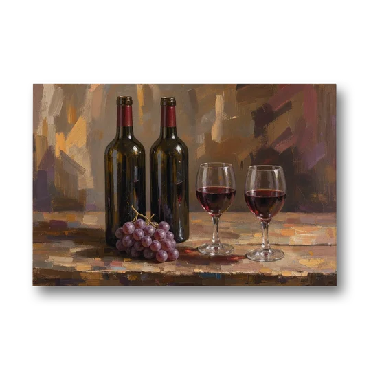 Wine Decor Wall Art with Two Bottles and Grapes - Canvas Wall Art - Front