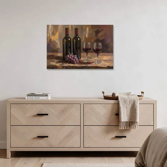 Wine Decor Wall Art with Two Bottles and Grapes - Canvas Wall Art - Coffee Table - 36x24