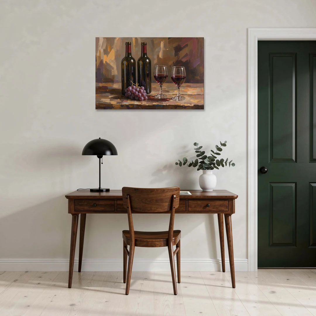Wine Decor Wall Art with Two Bottles and Grapes - Canvas Wall Art - Office - 36x24