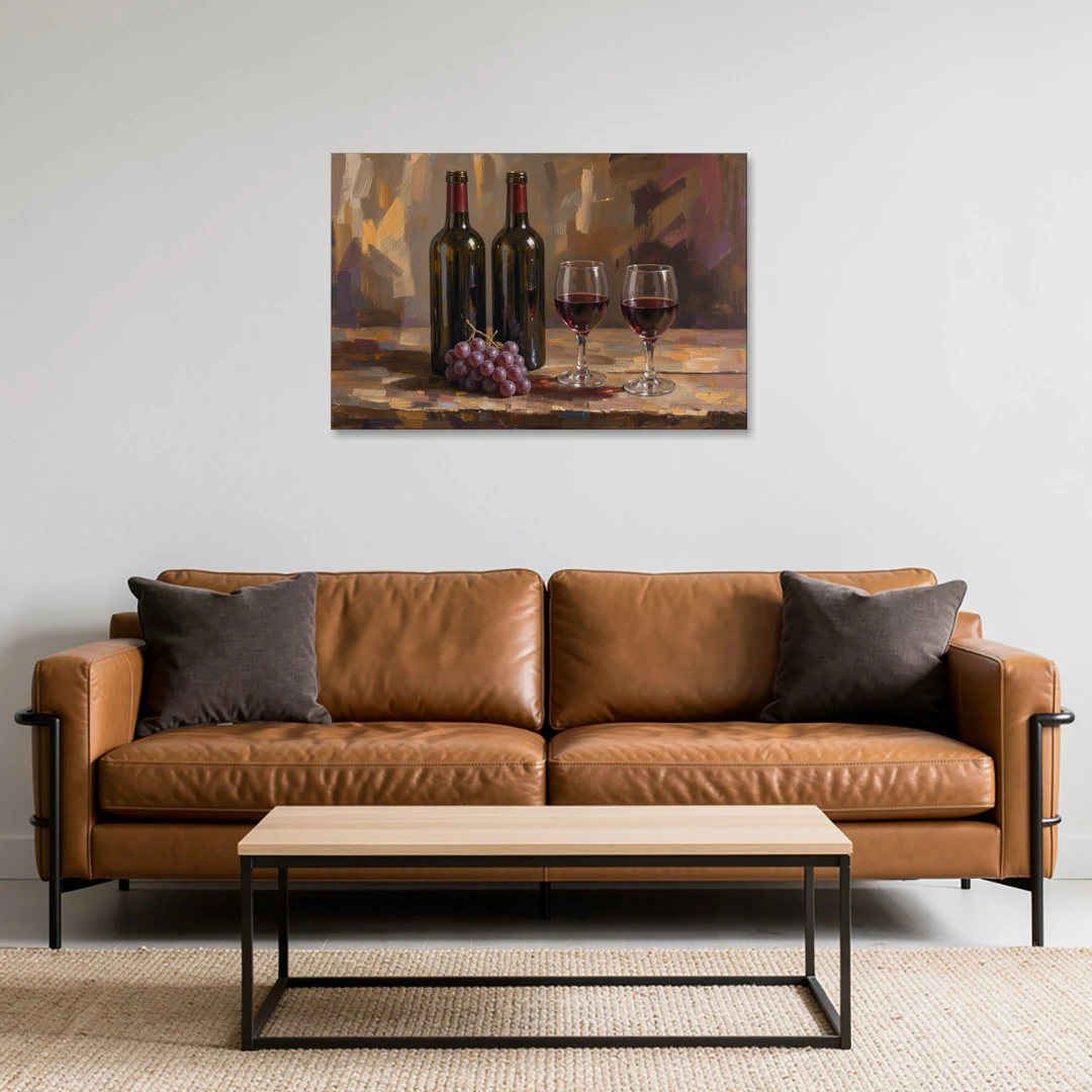 Wine Decor Wall Art with Two Bottles and Grapes - Canvas Wall Art - Sofa - 36x24