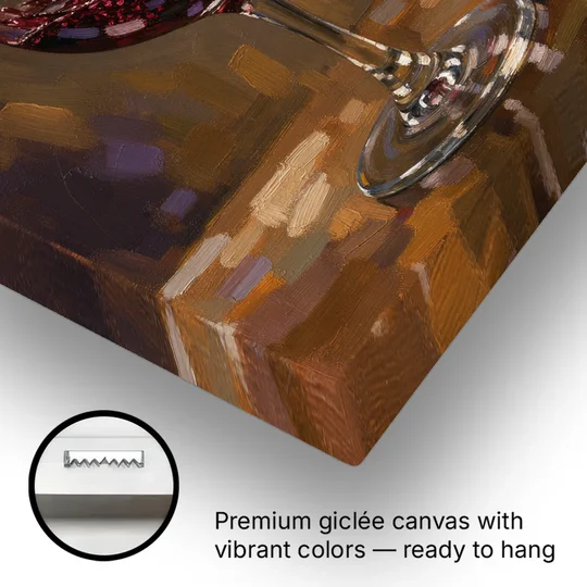 Wine Glass Wall Art with a Swirling Red Pour - Canvas Wall Art - Gallery Wrap Corner