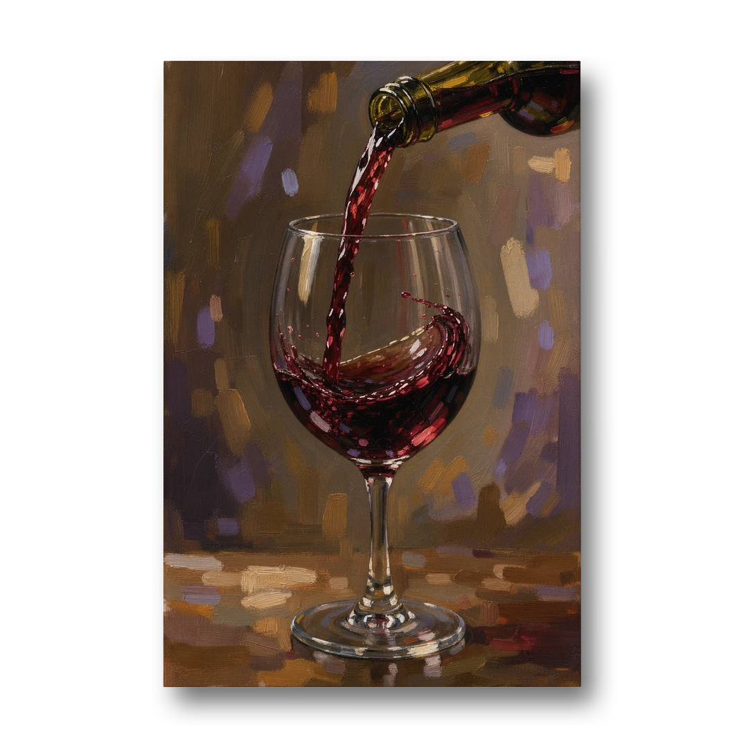 Wine Glass Wall Art with a Swirling Red Pour - Canvas Wall Art - Front