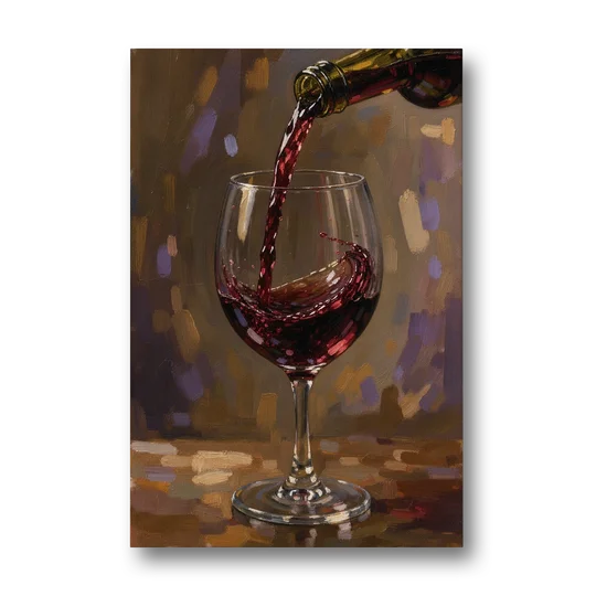 Wine Glass Wall Art with a Swirling Red Pour - Canvas Wall Art - Front