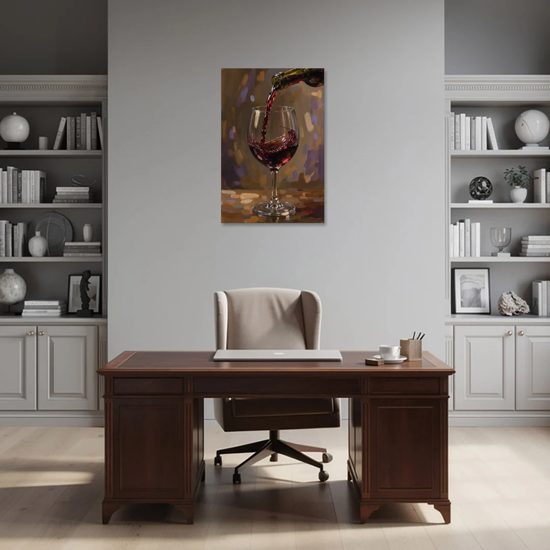 Wine Glass Wall Art with a Swirling Red Pour - Canvas Wall Art - Office - 24x36