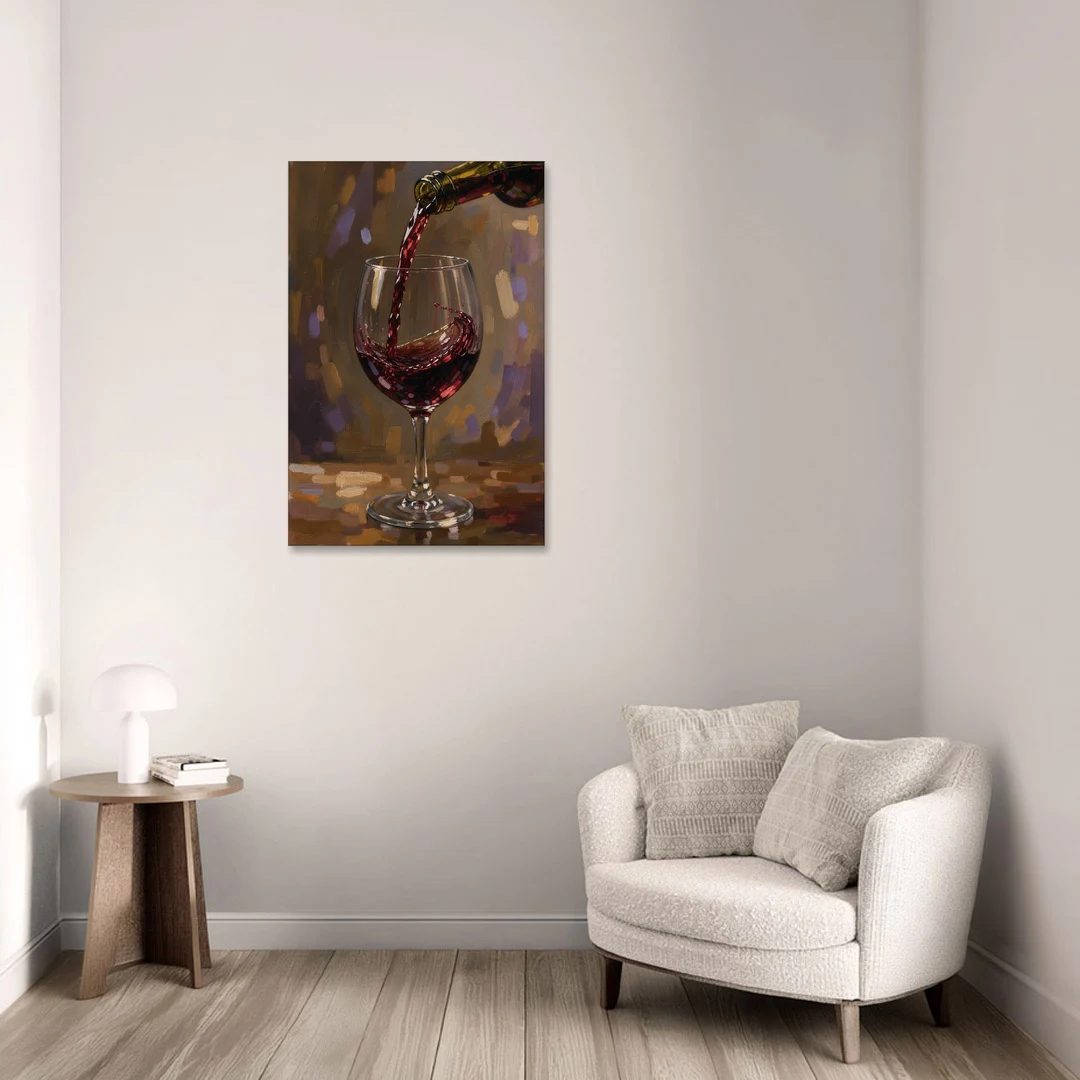 Wine Glass Wall Art with a Swirling Red Pour - Canvas Wall Art - Sofa - 24x36
