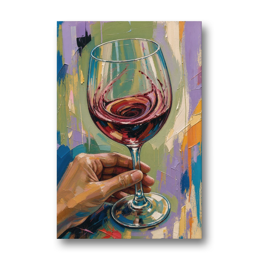 Wine Painting of a Swirling Red Glass - Canvas Wall Art - Front