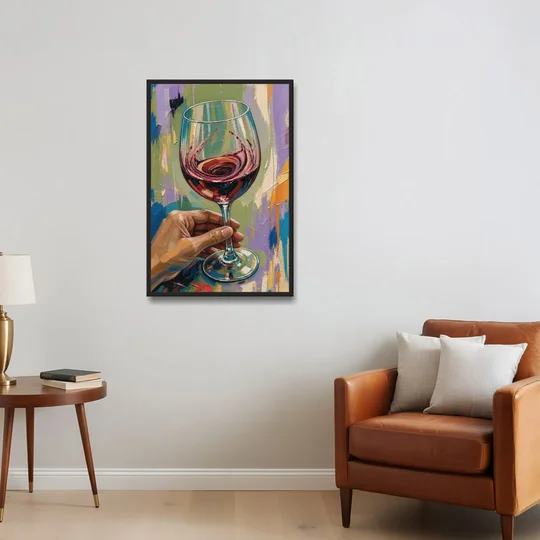 Wine Painting of a Swirling Red Glass - Black Framed Canvas Wall Art - Sofa - 24x36