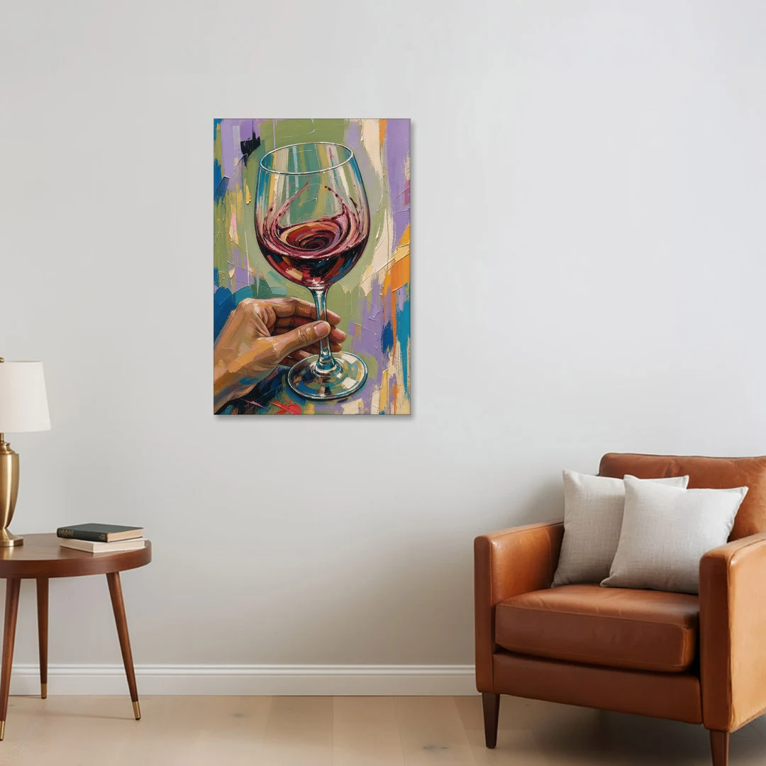 Wine Painting of a Swirling Red Glass - Canvas Wall Art - Sofa - 24x36