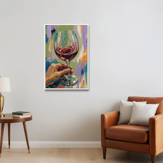 Wine Painting of a Swirling Red Glass - White Framed Canvas Wall Art - Sofa - 24x36