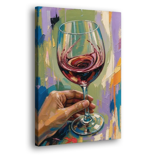 Wine Painting of a Swirling Red Glass - Canvas Wall Art - Side