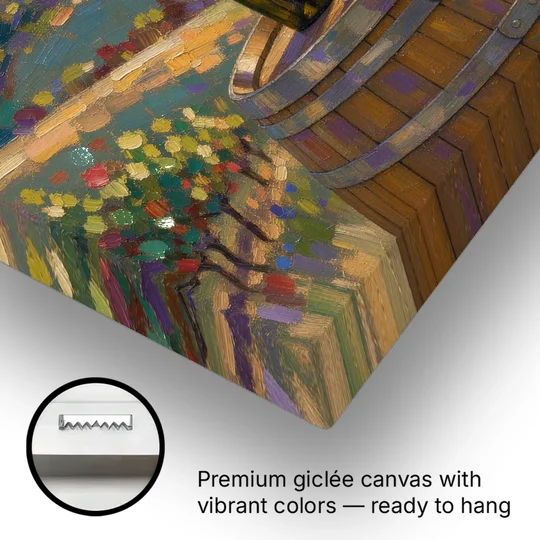 Wine Themed Wall Decor with Barrel at Sunset - Canvas Wall Art - Gallery Wrap Corner