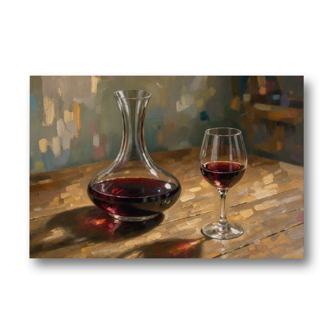 Wine Wall Decor with a Glowing Decanter - Canvas Wall Art - Front