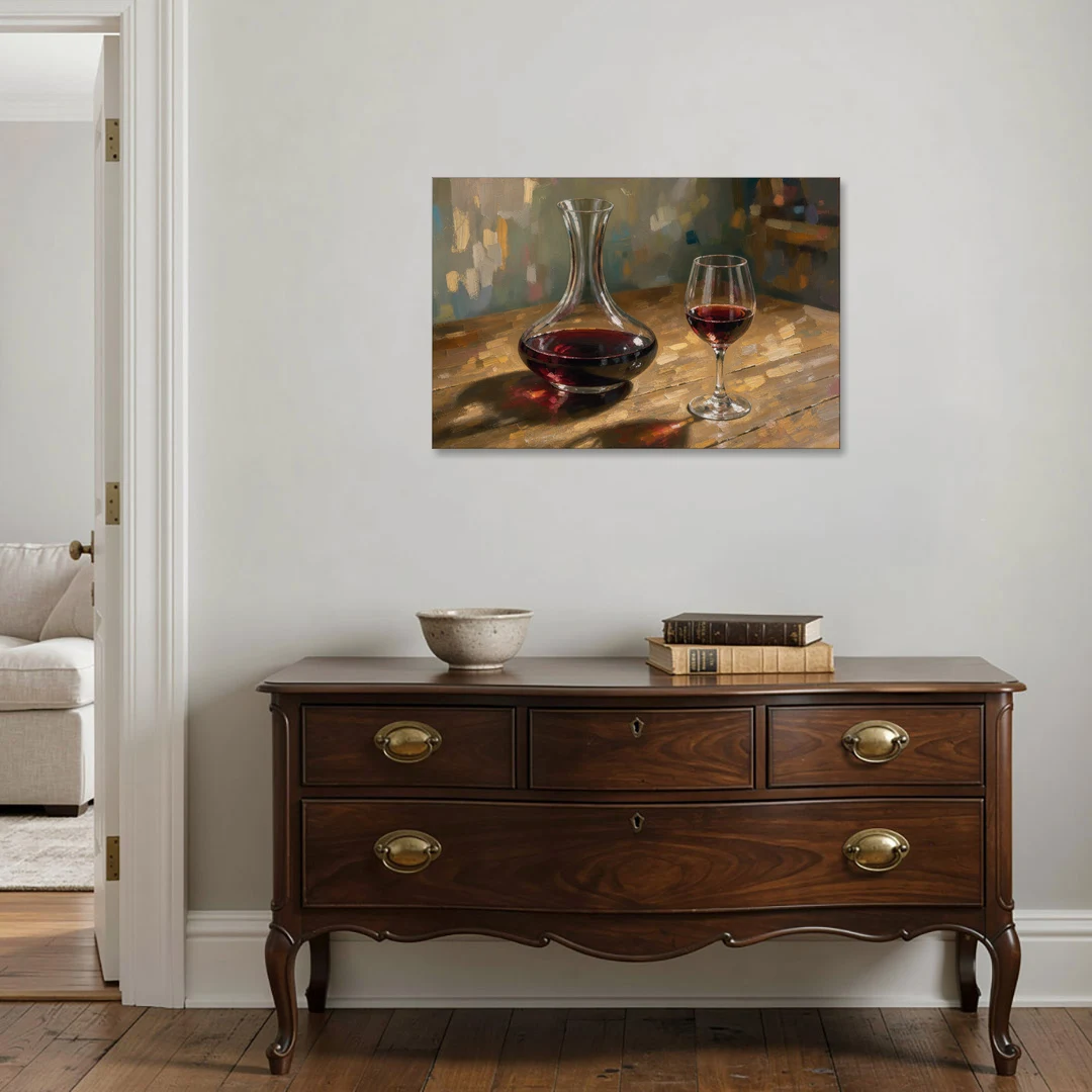 Wine Wall Decor with a Glowing Decanter - Canvas Wall Art - Coffee Table - 36x24