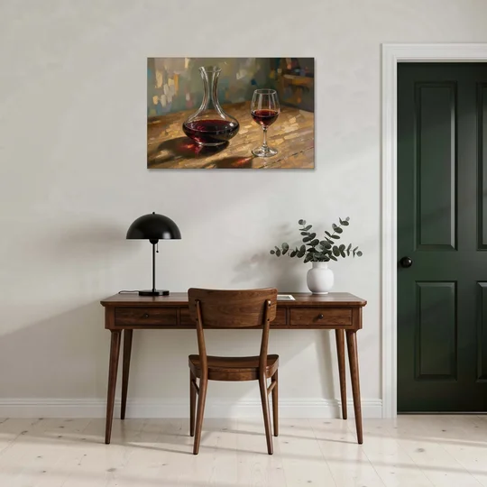 Wine Wall Decor with a Glowing Decanter - Canvas Wall Art - Office - 36x24