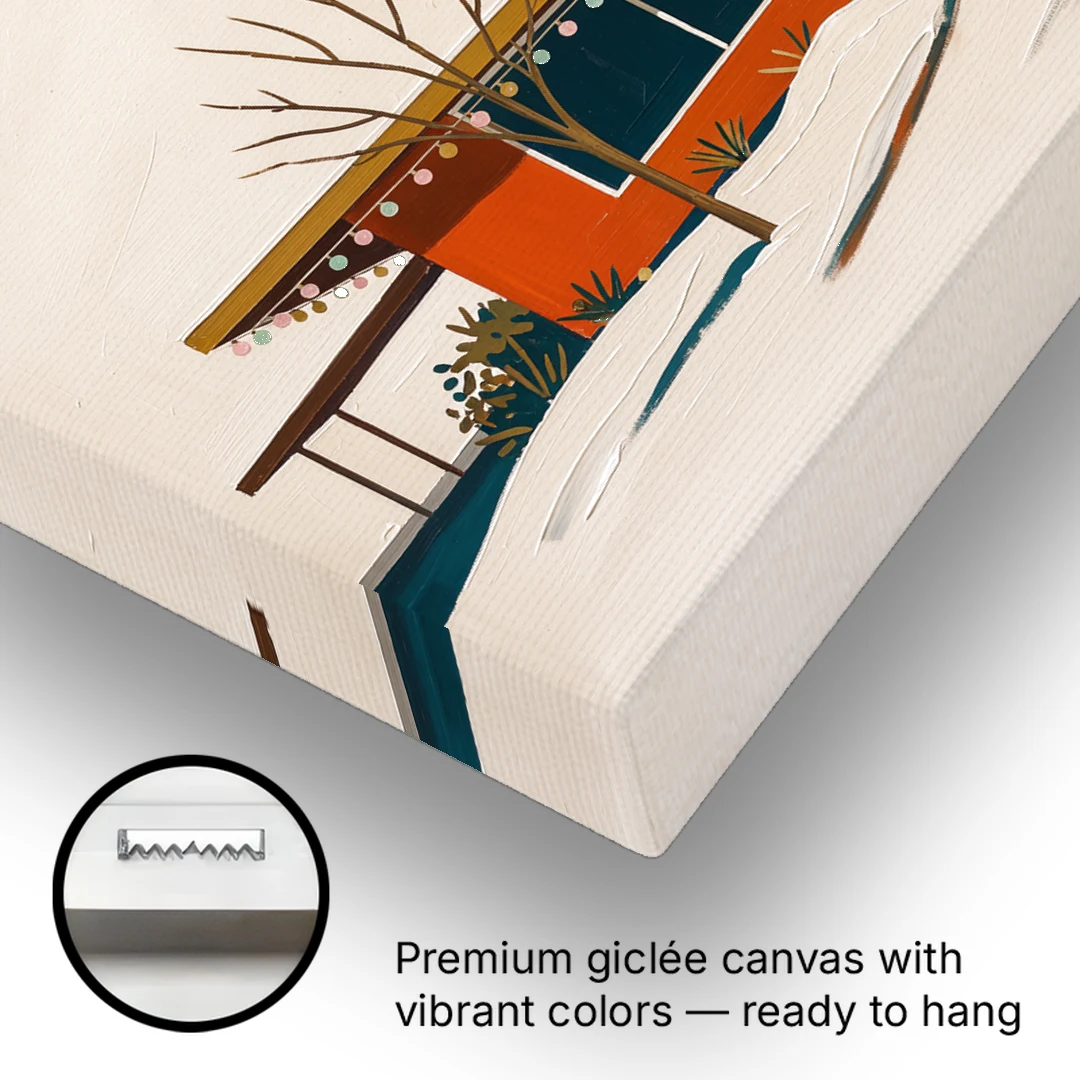 Winter Christmas Painting of a Butterfly Roof Ranch - Canvas Wall Art - Gallery Wrap Corner