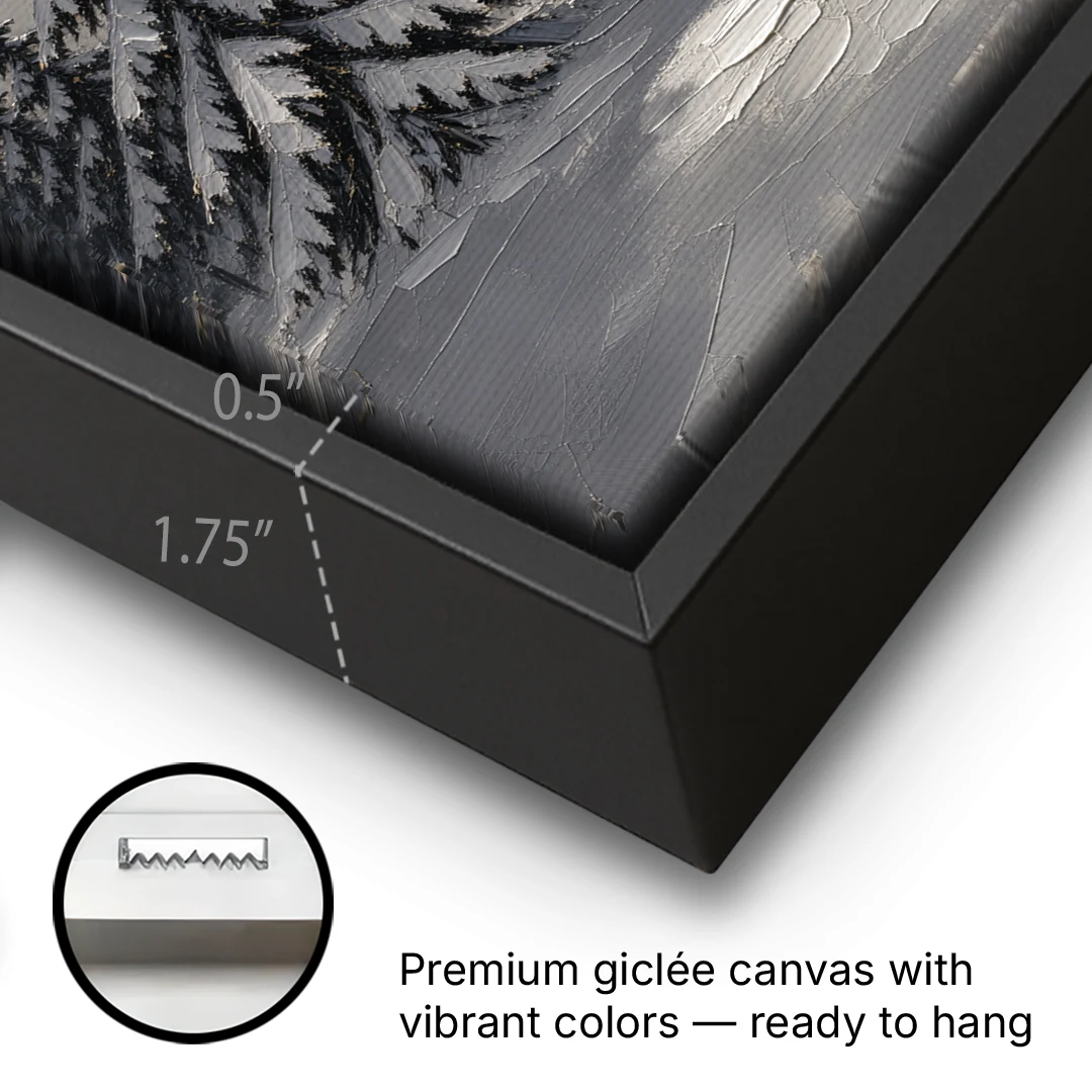 Winter Forest Painting Under a Full Moon - Black Framed Canvas Wall Art - Gallery Wrap Corner