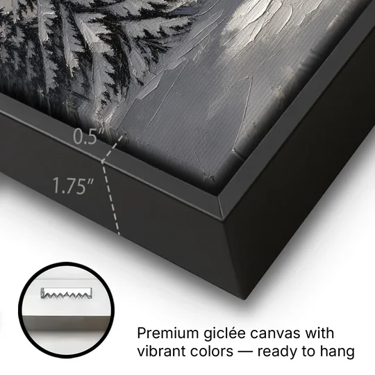 Winter Forest Painting Under a Full Moon - Black Framed Canvas Wall Art - Gallery Wrap Corner