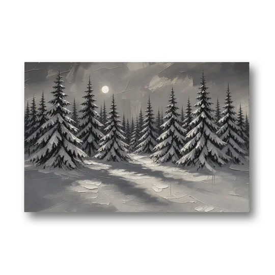 Winter Forest Painting Under a Full Moon - Canvas Wall Art - Front