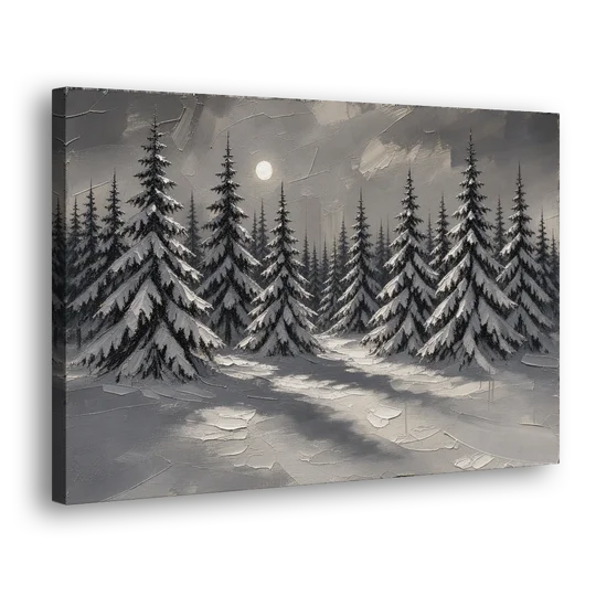 Winter Forest Painting Under a Full Moon - Canvas Wall Art - Side