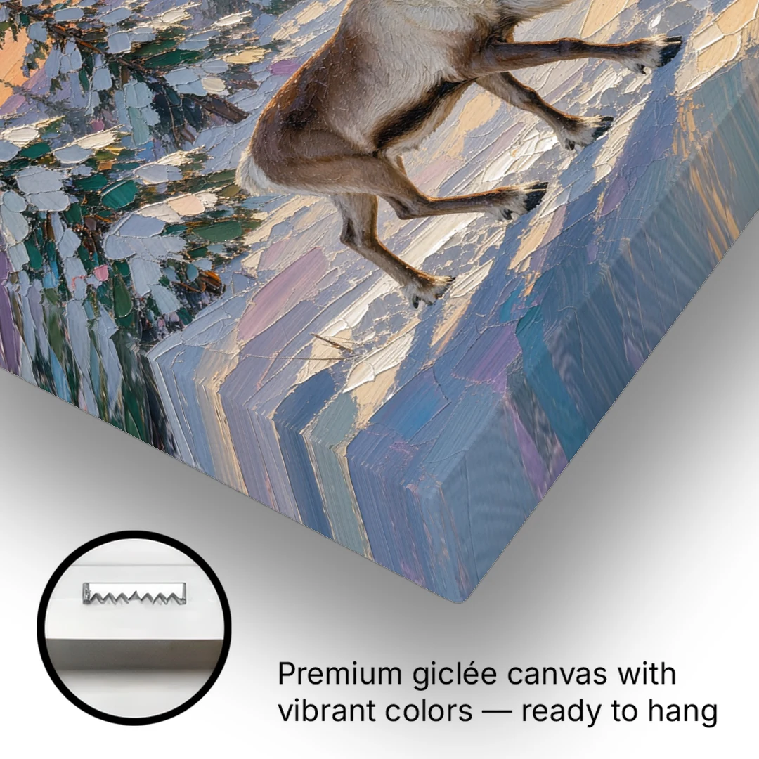 Winter Landscape Painting with a Lone Reindeer - Canvas Wall Art - Gallery Wrap Corner