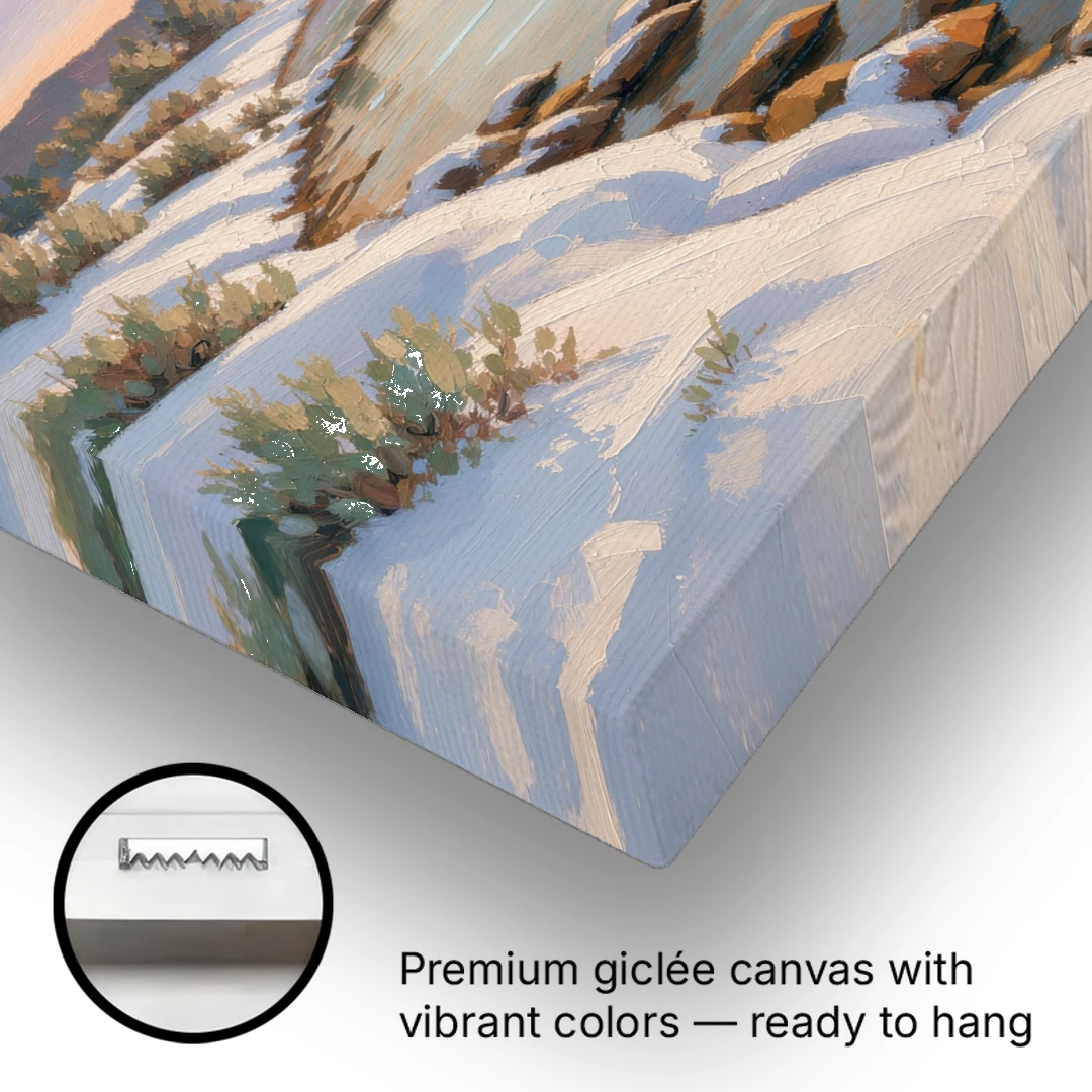 Winter River Painting at Dusk - Canvas Wall Art - Gallery Wrap Corner
