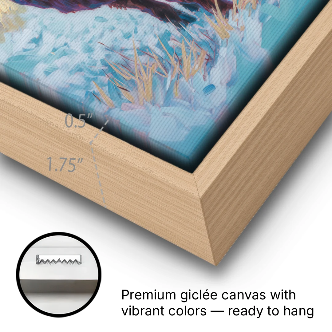 Winter Wonderland Highland Cow - Oak Framed Canvas Wall Art - Gallery Wrap Corner