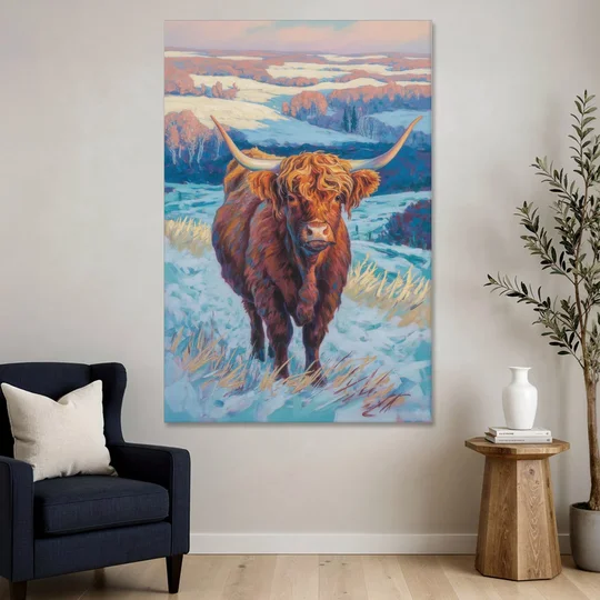 Winter Wonderland Highland Cow - Canvas Wall Art - Sofa - 40x60