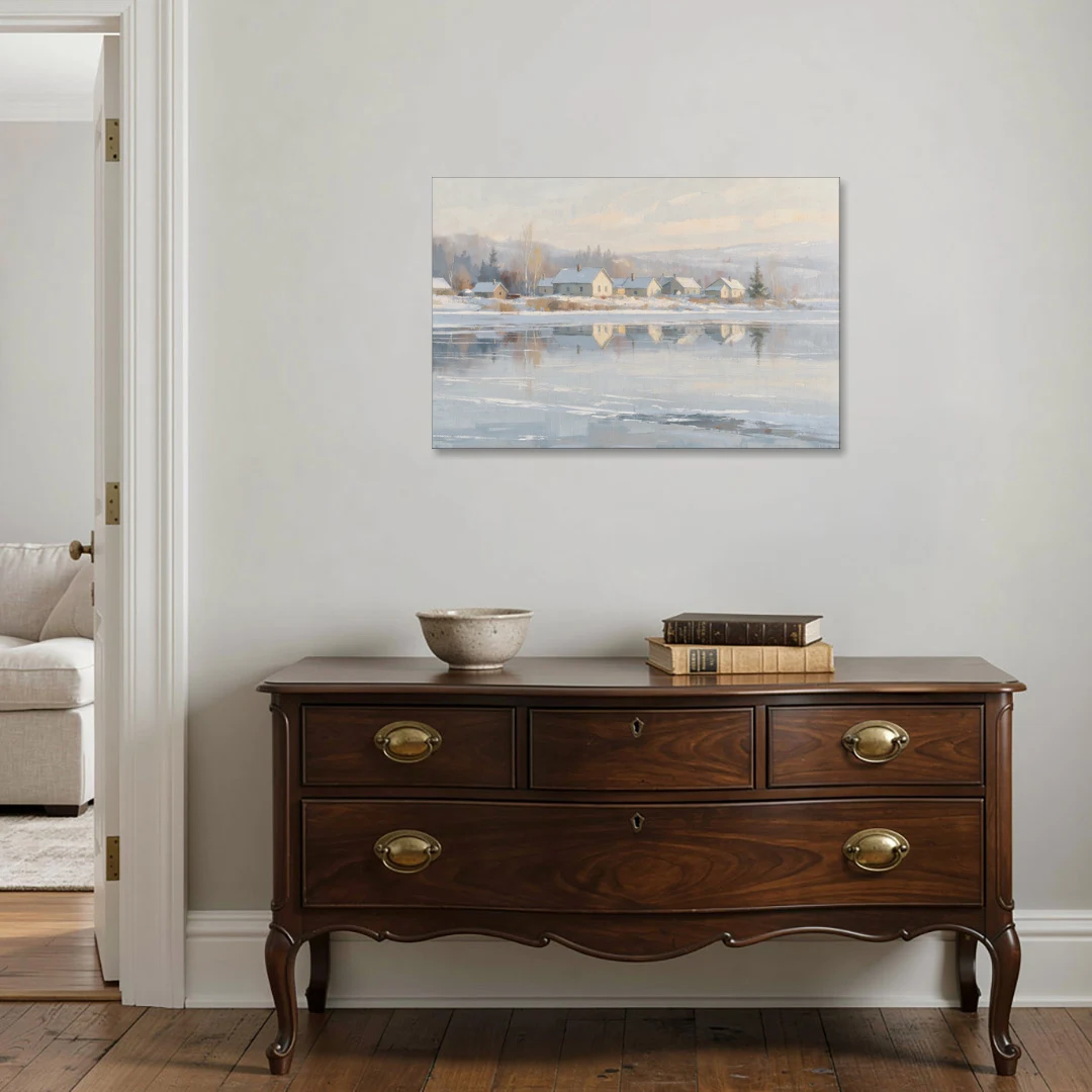 Winter Wonderland Wall Art by the Frozen Lake - Canvas Wall Art - Coffee Table - 36x24