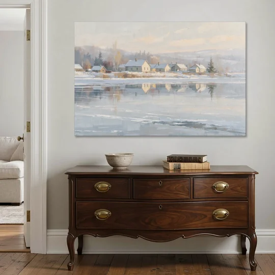 Winter Wonderland Wall Art by the Frozen Lake - Canvas Wall Art - Coffee Table - 60x40