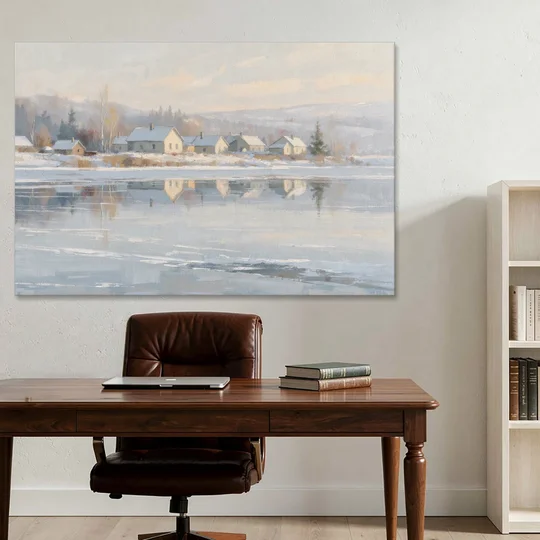 Winter Wonderland Wall Art by the Frozen Lake - Canvas Wall Art - Office - 60x40