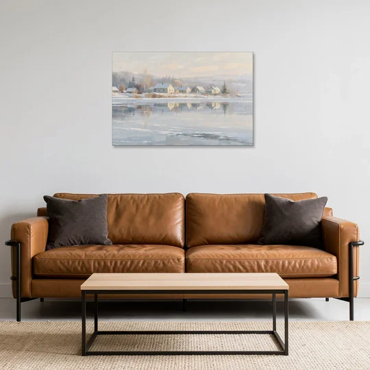 Winter Wonderland Wall Art by the Frozen Lake - Canvas Wall Art - Sofa - 36x24