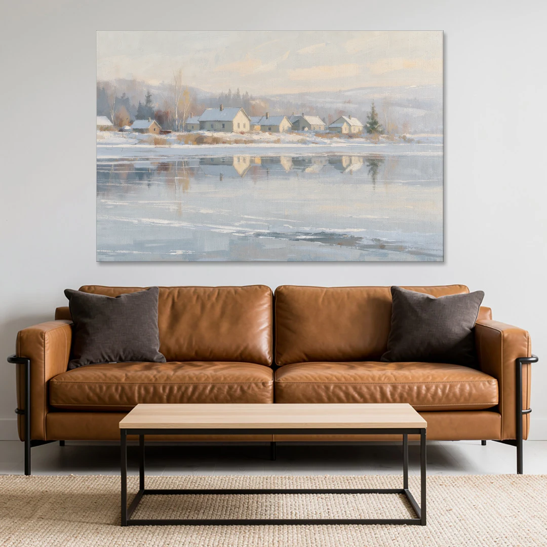 Winter Wonderland Wall Art by the Frozen Lake - Canvas Wall Art - Sofa - 60x40