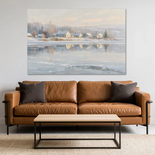 Winter Wonderland Wall Art by the Frozen Lake - Canvas Wall Art - Sofa - 60x40