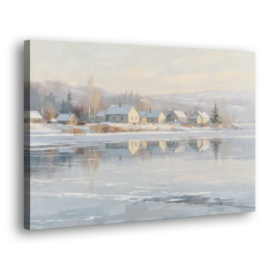 Winter Wonderland Wall Art by the Frozen Lake - Canvas Wall Art - Side