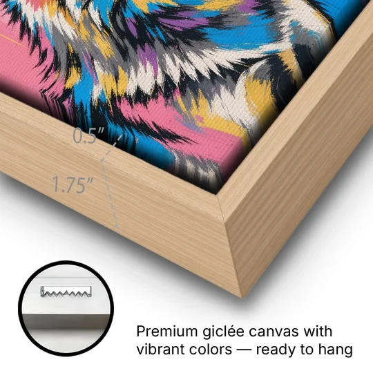 Wolf Art Prints Nose to Nose Greeting - Oak Framed Canvas Wall Art - Gallery Wrap Corner