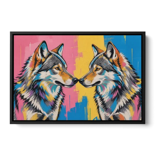 Wolf Art Prints Nose to Nose Greeting - Black Framed Canvas Wall Art - Front