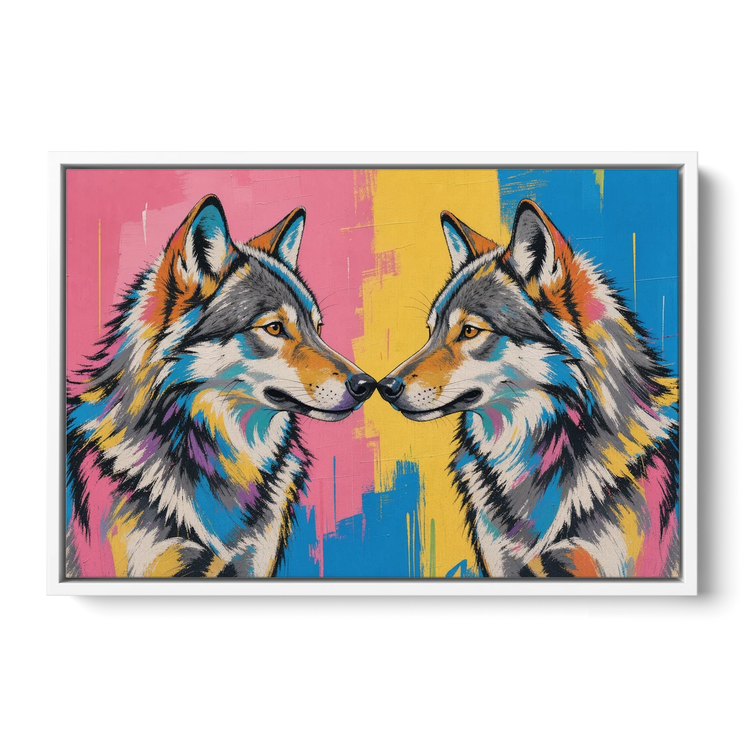 Wolf Art Prints Nose to Nose Greeting - White Framed Canvas Wall Art - Front
