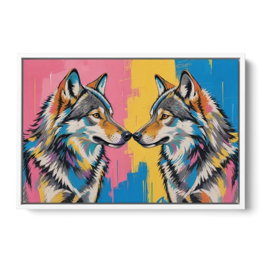 Wolf Art Prints Nose to Nose Greeting - White Framed Canvas Wall Art - Front